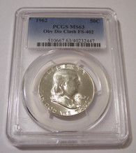 1962 Franklin Half Dollar Obv Die Clash Variety FS-402 MS63 PCGS