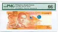 Philippines 2010-16 20 Piso Bank Note Gem Unc 66 EPQ PMG