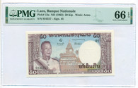Laos 1963 50 Kip Bank Note Gem Unc 66 EPQ PMG