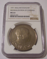 Malawi 1971 Kwacha Decimalization of Coinage MS63 NGC Low Mintage