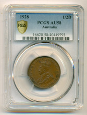 Australia George V 1928 1/2 Penny AU58 PCGS