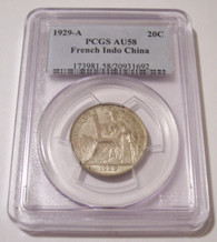 French Indo-China 1929 A Silver 20 Centimes AU58 PCGS Key Date