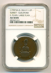 Great Britain 1790's 1/2 Penny Conder Token Surrey - Guildford D&H-9 AU58 BN NGC