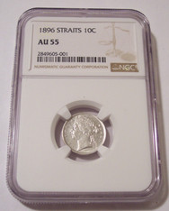 Straits Settlements (Malaysia) Victoria 1896 Silver 10 Cents AU55 NGC