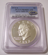 1972 S Eisenhower Silver Dollar DDO Variety FS-101 Proof PR68 DCAM PCGS QA Check Sticker