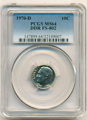 1970 D Roosevelt Dime DDR Variety FS-802 MS64 PCGS