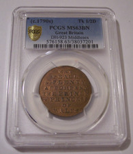 Great Britain c 1790's 1/2 Penny Conder Token Middlesex D&H-923 MS63 BN PCGS