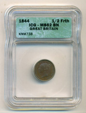 Great Britain Victoria 1844 1/2 Farthing  MS62 BN ICG