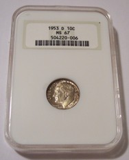 1953 D Roosevelt Dime MS67 NGC OH