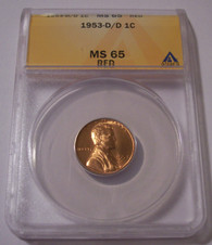 1953 D/D Lincoln Wheat Cent RPM MS65 RED ANACS