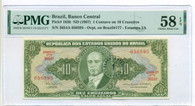 Brazil 1967 1 Centavo on 10 Cruzeiros Bank Note Ch AU58 EPQ PMG