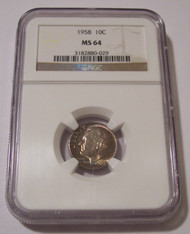 1958 Roosevelt Dime MS64 NGC Toned