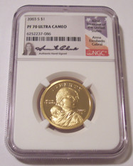 2003 S Sacagawea Native American Dollar Proof PF70 UC NGC Cabral Signed Label