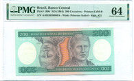 Brazil 1984 200 Cruzeiros Bank Note Ch Unc 64 PMG