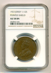 Jersey George V 1923 1/12 Shilling Pointed Shield AU58 NGC