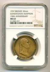 1937 Constitution Adoption 150th Anniversary Bronze Medal MS63 NGC