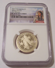 2021 S Native American Dollar Military Service Proof PF70 UC NGC FR Sacagawea Label