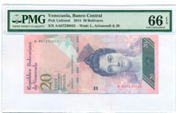 Venezuela 2014 20 Bolivares Bank Note Gem Unc 66 EPQ PMG