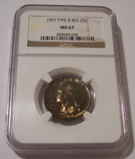 1957 Washington Quarter Type B Reverse Variety FS-901 MS67 NGC Toned