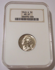 1943 S Jefferson Silver Nickel MS67 NGC OH