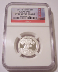 2013 S Silver Great Basin NP Quarter Proof PF70 UC NGC Golden Gate Bridge Label