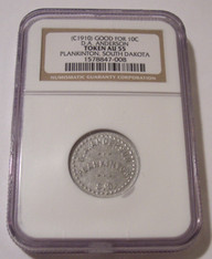 Plankinton South Dakota Merchant Trade Token c 1900 D A Anderson Good For 10 Cents AU55 NGC