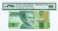 Indonesia 2016 20,000 Rupiah Replacement / Star Bank Note Superb Gem Unc 66 EPQ PMG