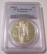 1995 P Gymnastics Olympics Commemorative Silver Dollar Proof PR69 DCAM PCGS Blue Label