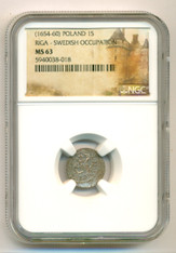 Poland Charles X Gustav 1654-60 Riga Swedish Occupation Silver Solidus MS63 NGC