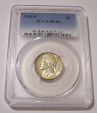 1943 P Jefferson Silver Nickel MS66 PCGS Toning