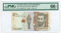 Colombia 2016 5000 Pesos Bank Note Gem Unc 66 EPQ PMG