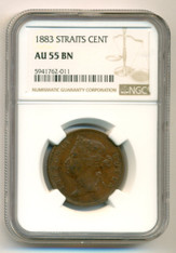 Straits Settlements Victoria 1883 Cent AU55 BN NGC