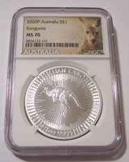 Australia 2020 P 1 oz Silver Dollar Kangaroo MS70 NGC