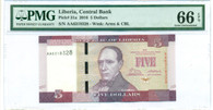 Liberia 2016 5 Dollars Bank Note Gem Unc 66 EPQ PMG