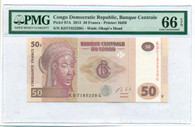 Congo - Democratic Republic 2013 50 Francs Bank Note Gem Unc 66 EPQ PMG