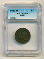 Italy Vittorio Emanuele II 1861 M 5 Centesimi KM-3.2 AU58 ICG