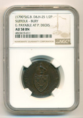 Great Britain 1790's 1/2 Penny Conder Token Suffolk - Bury D&H-25 AU58 BN NGC