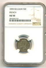 Belgium Leopold II 1898 Silver 50 Centimes French Legend AU50 NGC Toned