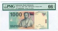 Indonesia 2000 / 2009 1000 Rupiah Bank Note Gem Unc 66 EPQ PMG