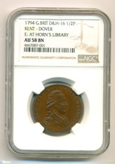 Great Britain 1794 1/2 Penny Conder Token Kent - Dover D&H-16 AU58 BN NGC