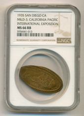 1935 San Diego California Pacific International Expo  Elongated Token M&D-3 MS66 RB NGC