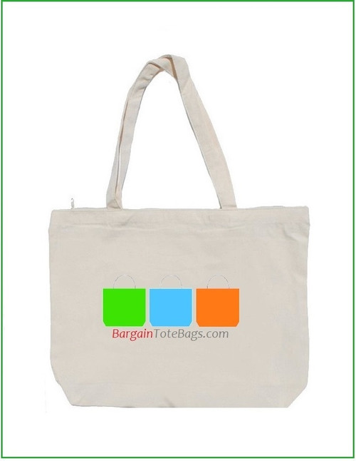 18"x14"x4" Natural or White Cotton Canvas Zippered Tote Bag with Full Color Imprint, heavy 10 oz 100% cotton canvas. Customize it, personalize it, promote it, resell it, with your photo, logo, artwork.