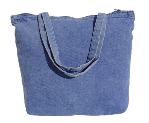 18"x14"x4" Washed Denim Zippered Tote Bag