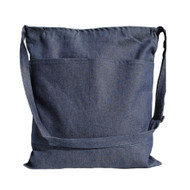15"x16" Dark Denim Zippered Messenger Tote Bag with Front Pockets