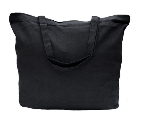 20"x16"x5" Black Zippered Cotton Canvas Tote Bag