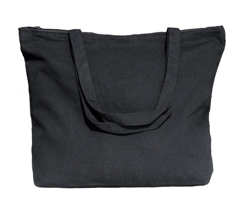 18"x14"x4" Black Zippered Cotton Canvas Tote Bag