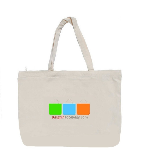 20"x16"x5" Zippered Natural Canvas Tote Bag with Inside Zip Pocket with Full Color Imprint