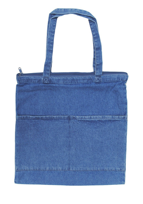 15"x16" Heavy Zippered Washed Denim Tote Bag with Pockets