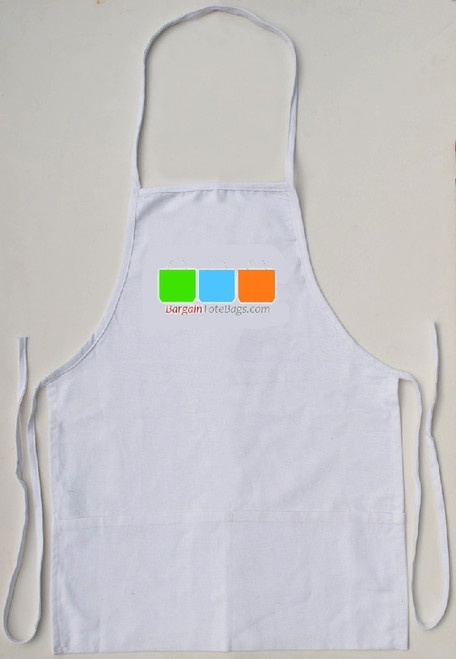 18"x24" White Cotton Canvas Large Kid's Pocketed Apron with Full Color Imprint