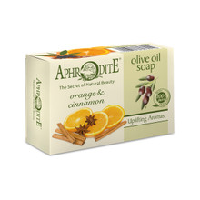 Moisturizing olive oil soap enriched with orange oil and cinnamon, suitable for dry skin